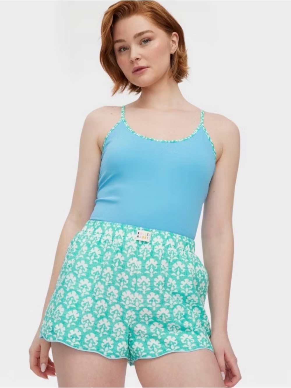 Roller Rabbit Teal and White Stamp Floral Poplin BoxerShorts Size XL